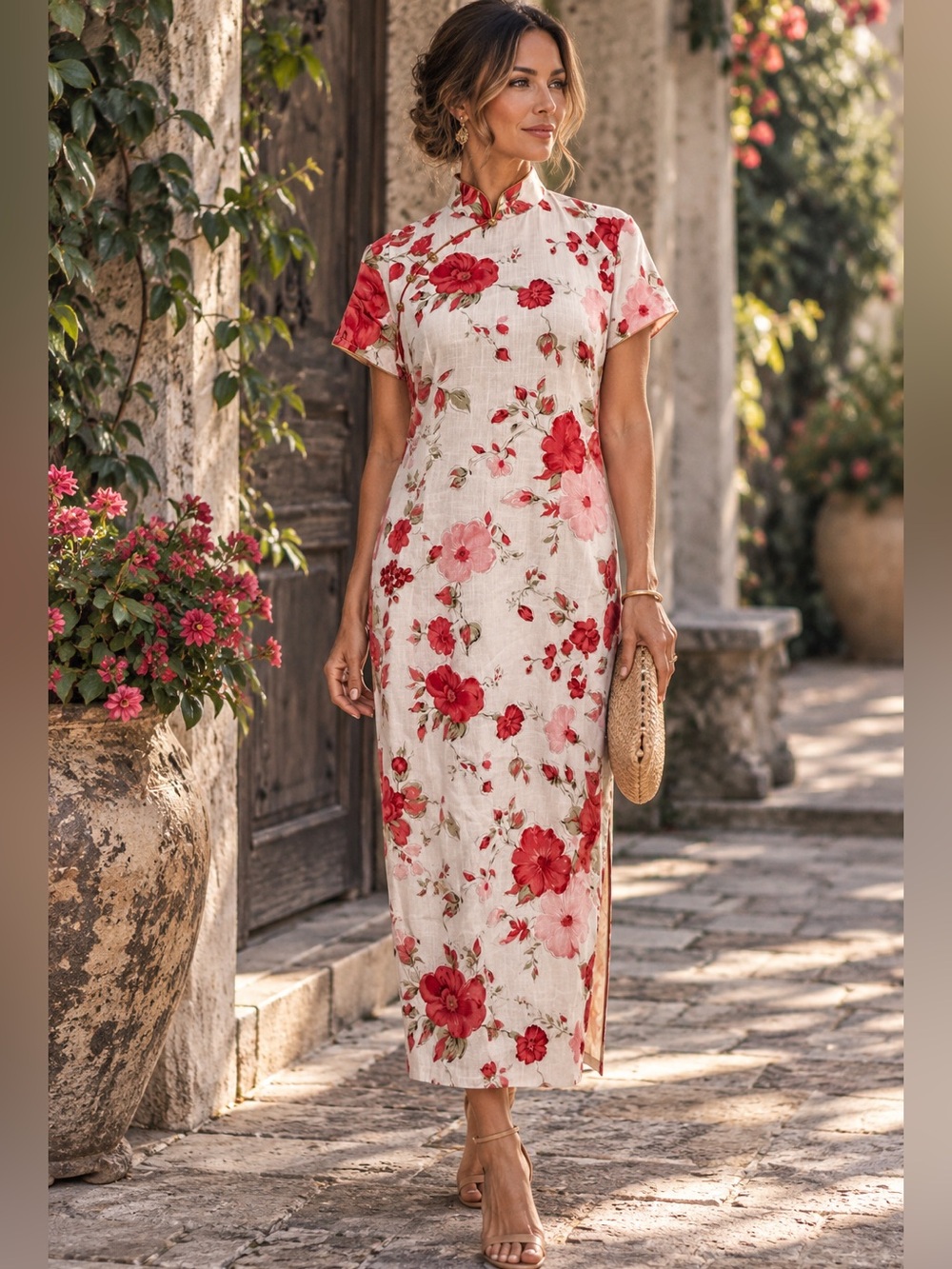 Wuyuegege Ivory Pink Floral Size S Midi Dress Romantic Cottagecore Garden Party